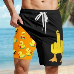 Clearance OUKU Men's Animal Funny Duck Lined Shorts 2 in 1 Board Shorts Swim Shorts Mid Waist Hawaiian Vacation Holiday Beach Wear Side Pockets With Compression Liner Elastic Drawstring Waist Designer Clothing