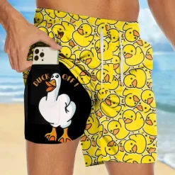 Outlet OUKU Men's Animal Funny Duck Lined Shorts 2 in 1 Board Shorts Swim Shorts Mid Waist Hawaiian Vacation Holiday Beach Wear Side Pockets With Compression Liner Elastic Drawstring Waist Designer Clothing