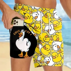 Outlet OUKU Men's Animal Funny Duck Lined Shorts 2 in 1 Board Shorts Swim Shorts Mid Waist Hawaiian Vacation Holiday Beach Wear Side Pockets With Compression Liner Elastic Drawstring Waist Designer Clothing