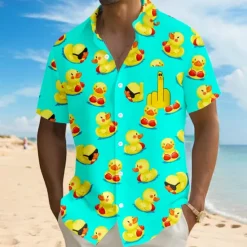 Clearance OUKU Men's Animal Funny Duck Shirt Summer Hawaiian Shirt Button Up Shirt Short Sleeve Hawaiian Vacation Holiday Beach Wear Summer Turndown 3D Print Front One Pocket Linen Like Shirt Red Blue Orange Green