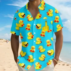 Clearance OUKU Men's Animal Funny Duck Shirt Summer Hawaiian Shirt Button Up Shirt Short Sleeve Hawaiian Vacation Holiday Beach Wear Summer Turndown 3D Print Front One Pocket Linen Like Shirt Red Blue Orange Green