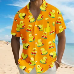 Clearance OUKU Men's Animal Funny Duck Shirt Summer Hawaiian Shirt Button Up Shirt Short Sleeve Hawaiian Vacation Holiday Beach Wear Summer Turndown 3D Print Front One Pocket Linen Like Shirt Red Blue Orange Green