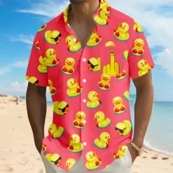 Clearance OUKU Men's Animal Funny Duck Shirt Summer Hawaiian Shirt Button Up Shirt Short Sleeve Hawaiian Vacation Holiday Beach Wear Summer Turndown 3D Print Front One Pocket Linen Like Shirt Red Blue Orange Green