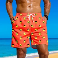 Outlet OUKU Men's Animal Funny Duck Swim Trunks Swim Shorts Board Shorts Mid Waist Streetwear Hawaiian Beach Vacation Wear Side Pockets Mesh Lining Elastic Drawstring Waist Designer Clothing Apparel