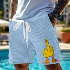 OUKU Men's Animal Funny Duck Waffle Shorts Sweat Shorts Casual Shorts Mid Waist Fashion Casual Vacation Jogging Workout Elastic Drawstring Waist Shorts with Pockets Designer Clothing Apparel
