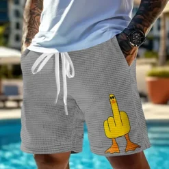 OUKU Men's Animal Funny Duck Waffle Shorts Sweat Shorts Casual Shorts Mid Waist Fashion Casual Vacation Jogging Workout Elastic Drawstring Waist Shorts with Pockets Designer Clothing Apparel
