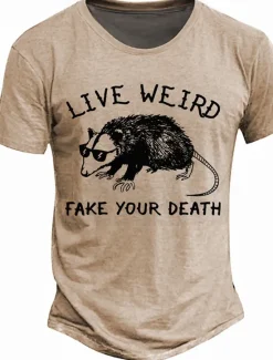 Discount OUKU Men's Animal Funny Slang T Shirt Short Sleeve T shirt 3D Print Crew Neck Shirt Retro Vintage Casual Street Casual Bar Light Blue Khaki Light Grey Spring & Summer Clothing Apparel S M L XL 2XL 3XL