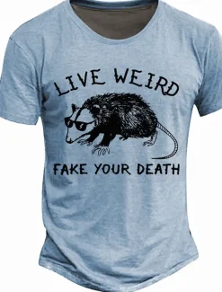 Discount OUKU Men's Animal Funny Slang T Shirt Short Sleeve T shirt 3D Print Crew Neck Shirt Retro Vintage Casual Street Casual Bar Light Blue Khaki Light Grey Spring & Summer Clothing Apparel S M L XL 2XL 3XL