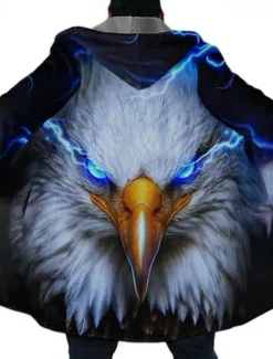 Discount OUKU Men's Animal Graphic Prints Eagle Winter Coat Fleece Jacket Coat Warm Breathable Comfortable Fashion Streetwear Sport Sports & Outdoor Daily Wear Going out Zipper Pocket Print Fall & Winter Hoodie Blue