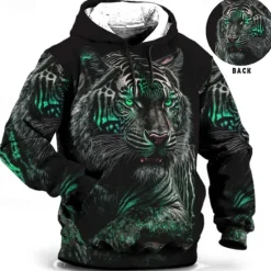 Online OUKU Men's Animal Graphic Prints Hoodie Hoodies Sweatshirt Daily Classic Long Sleeve Hooded Holiday Going out Streetwear Yellow Blue Print Spring & Fall Designer