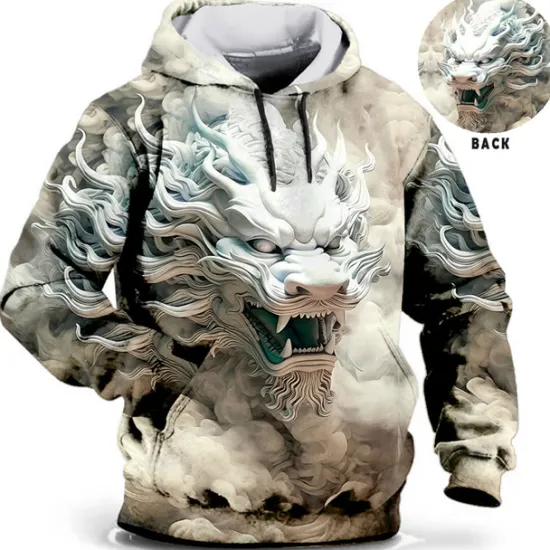 Best OUKU Men's Animal Graphic Prints Hoodie Hoodies Sweatshirt Daily Classic Long Sleeve Hooded Holiday Going out Streetwear Blue Green Print Spring & Fall Designer