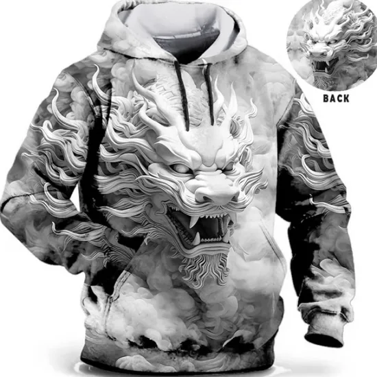 Best OUKU Men's Animal Graphic Prints Hoodie Hoodies Sweatshirt Daily Classic Long Sleeve Hooded Holiday Going out Streetwear Blue Green Print Spring & Fall Designer