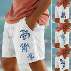 OUKU Men's Animal Hippopotamus Sea Turtle Shorts Summer Shorts Beach Shorts Mid Waist Hawaiian Casual Outdoor Holiday Going out Drawstring Elastic Waist Print Designer Clothing Apparel