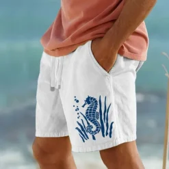 OUKU Men's Animal Hippopotamus Sea Turtle Shorts Summer Shorts Beach Shorts Mid Waist Hawaiian Casual Outdoor Holiday Going out Drawstring Elastic Waist Print Designer Clothing Apparel