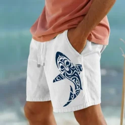 OUKU Men's Animal Hippopotamus Sea Turtle Shorts Summer Shorts Beach Shorts Mid Waist Hawaiian Casual Outdoor Holiday Going out Drawstring Elastic Waist Print Designer Clothing Apparel