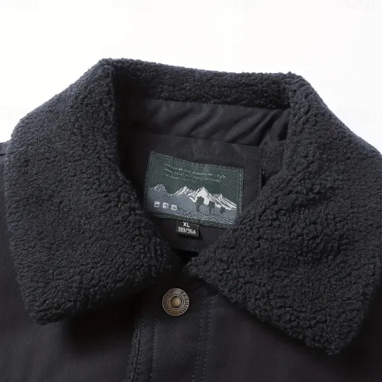 OUKU Men's Animal Horse Embroidered Fleece Jacket Sherpa Trucker Jacket Work Cargo Jacket Turn-Down Collar Warm Winter Cotton Jacket Vintage Casual Sports Outdoor Coat Multi-Pockets