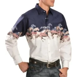 Online OUKU Men's Animal Horse Graphic Prints Shirt Western Shirt Cowboy Shirt Long Sleeve Fashion Designer Casual Outdoor Daily Fall & Winter Turndown Print Button-Down White Black / Green Light Green Black