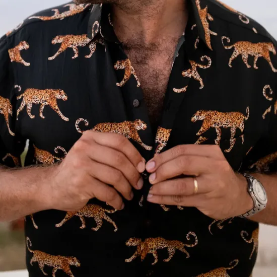 Outlet OUKU Men's Animal Leopard Shirt Summer Hawaiian Shirt Aloha Shirt Short Sleeves Shirt Turndown Tropical Fashion Hawaiian Outdoor Street Hawaiian Black Brown Green S M L