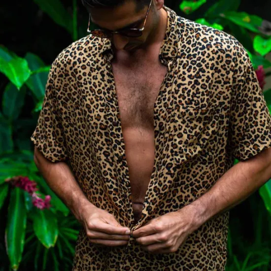 Outlet OUKU Men's Animal Leopard Shirt Summer Hawaiian Shirt Aloha Shirt Short Sleeves Shirt Turndown Tropical Fashion Hawaiian Outdoor Street Hawaiian Black Brown Green S M L