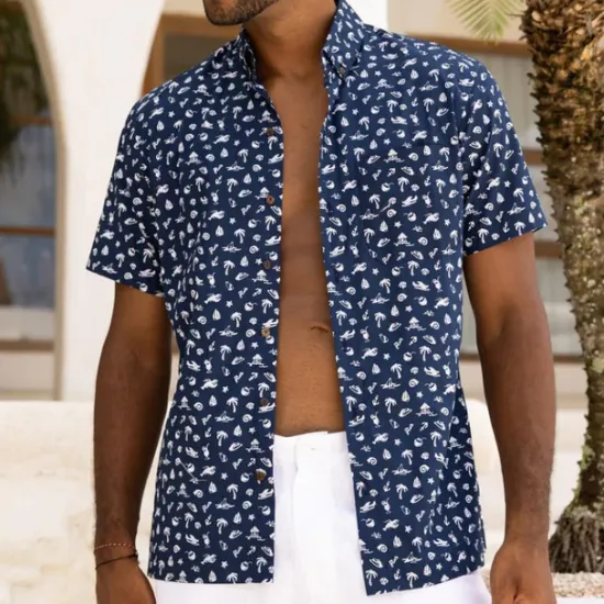 Outlet OUKU Men's Animal Leopard Shirt Summer Hawaiian Shirt Aloha Shirt Short Sleeves Shirt Turndown Tropical Fashion Hawaiian Outdoor Street Hawaiian Black Brown Green S M L