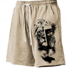 Sale OUKU Men's Animal Lion Cross Board Shorts Swim Shorts Swim Trunks Mid Waist Hawaiian Casual Holiday Beach Drawstring with Mesh lining Elastic Waist Designer Clothing Apparel