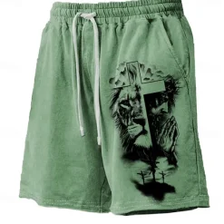 Sale OUKU Men's Animal Lion Cross Board Shorts Swim Shorts Swim Trunks Mid Waist Hawaiian Casual Holiday Beach Drawstring with Mesh lining Elastic Waist Designer Clothing Apparel