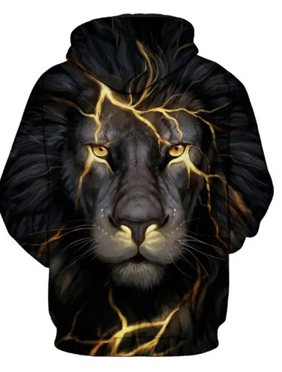 New OUKU Men's Animal Lion 3D Hoodie Hoodies Sweatshirt Active Long Sleeve Hooded Weekend Denim Blue Black Print Fall Winter Designer