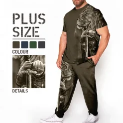 New OUKU Men's Animal Lion 3D Print 2pcs Tees sets Matching Sets Short Sleeve Long pants Crew Neck Fashion Streetwear Casual Outdoor Daily Sports 3D Print Spring & Summer Navy Blue Green Dark Gray