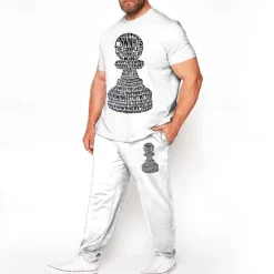 Outlet OUKU Men's Animal Lion 3D Print 2pcs Tees sets Matching Sets Short Sleeve Long pants Crew Neck Fashion Streetwear Casual Outdoor Daily Sports 3D Print Spring & Summer White Blue Black-white