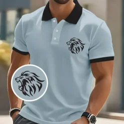 Sale OUKU Men's Animal Lion Polo Short Sleeve Polo Shirts Collared Shirts Casual School Outdoor Athleisure Daily Wear 3D Print Summer White Pink Blue