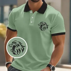 Sale OUKU Men's Animal Lion Polo Short Sleeve Polo Shirts Collared Shirts Casual School Outdoor Athleisure Daily Wear 3D Print Summer White Pink Blue