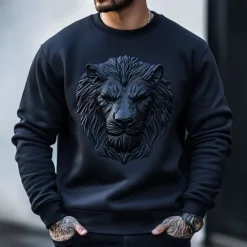 Hot OUKU Men's Animal Lion Sweatshirt Sweatshirt Long Sleeve Sweatshirt Crew Neck Fashion Cool Daily 3D Printing Vacation Going out Streetwear Crewneck 3D Print Winter Spring & Fall