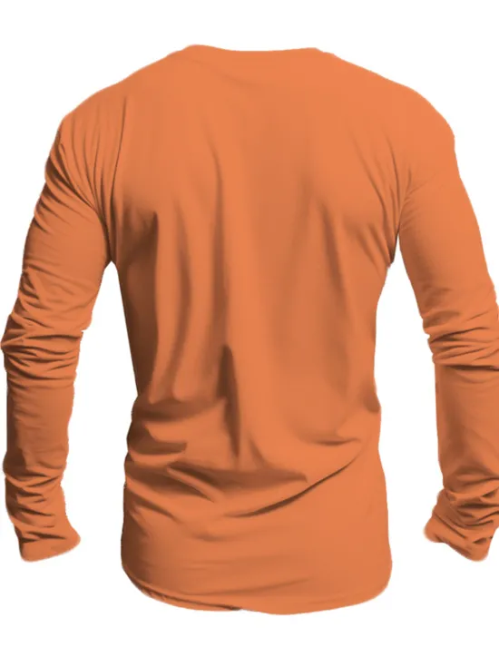 Online OUKU Men's Animal Lion T Shirt 100% Cotton Long Sleeve Graphic Shirt White Orange Dark Blue Comfortable Tee Sports Outdoor Holiday Fashion Designer Clothing