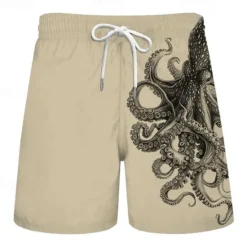 OUKU Men's Animal Octopus Swimming Trunks Board Shorts Swim Shorts Mid Waist Vacation Hawaiian Holiday Vacation Holiday Beach Drawstring with Mesh lining Elastic Waist Designer Clothing Apparel