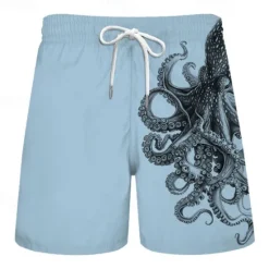 OUKU Men's Animal Octopus Swimming Trunks Board Shorts Swim Shorts Mid Waist Vacation Hawaiian Holiday Vacation Holiday Beach Drawstring with Mesh lining Elastic Waist Designer Clothing Apparel