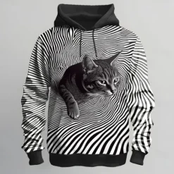Online OUKU Men's Animal Optical Illusion Hoodies Sweatshirt Ethnic Cowboy Long Sleeve Crew Neck Holiday Streetwear Black White Drawstring Fall Winter Designer