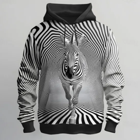 Online OUKU Men's Animal Optical Illusion Hoodies Sweatshirt Ethnic Cowboy Long Sleeve Crew Neck Holiday Streetwear Black White Drawstring Fall Winter Designer
