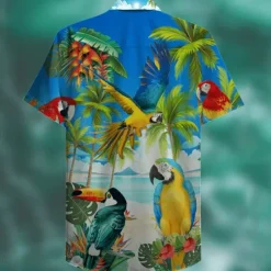 New OUKU Men's Animal Parrot Palm Leaf Shirt Summer Hawaiian Shirt Camp Collar Shirt Short Sleeve Shirt Turndown Fashion Designer Casual Outdoor Street Casual Lake blue Sea Blue Red 3D Print S M L