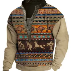 Best OUKU Men's Animal Patterned Graphic Prints Sweatshirt Pullover Long Sleeve Sweatshirt V Neck Henley Collar Designer Basic Casual 3D Print Sports & Outdoor Casual Daily Print Spring & Fall