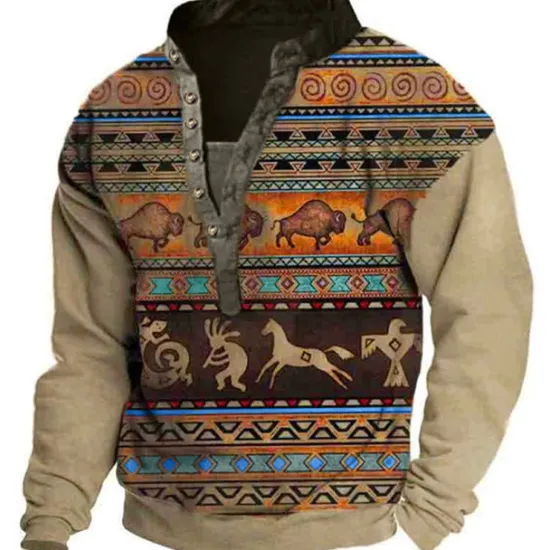 Best OUKU Men's Animal Patterned Graphic Prints Sweatshirt Pullover Long Sleeve Sweatshirt V Neck Henley Collar Designer Basic Casual 3D Print Sports & Outdoor Casual Daily Print Spring & Fall