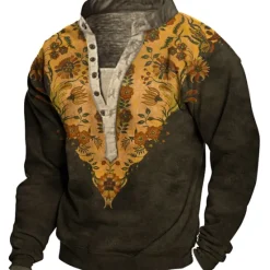 Best OUKU Men's Animal Patterned Graphic Prints Sweatshirt Pullover Long Sleeve Sweatshirt V Neck Henley Collar Designer Basic Casual 3D Print Sports & Outdoor Casual Daily Print Spring & Fall