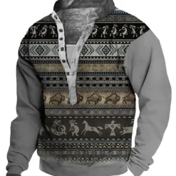 Best OUKU Men's Animal Patterned Graphic Prints Sweatshirt Pullover Long Sleeve Sweatshirt V Neck Henley Collar Designer Basic Casual 3D Print Sports & Outdoor Casual Daily Print Spring & Fall