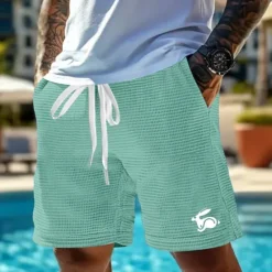 New OUKU Men's Animal Rabbit Waffle Shorts Sweat Shorts Casual Shorts Mid Waist Fashion Casual Vacation Jogging Workout Elastic Drawstring Waist Shorts with Pockets Designer Clothing Apparel