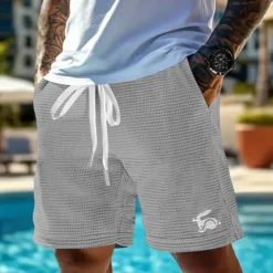 New OUKU Men's Animal Rabbit Waffle Shorts Sweat Shorts Casual Shorts Mid Waist Fashion Casual Vacation Jogging Workout Elastic Drawstring Waist Shorts with Pockets Designer Clothing Apparel