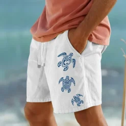 Sale OUKU Men's Animal Sea Turtle Shorts Summer Shorts Beach Shorts Mid Waist Hawaiian Casual Outdoor Holiday Going out Elastic Waist Drawstring Print Designer Clothing Apparel
