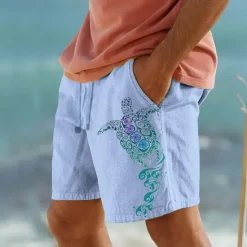 OUKU Men's Animal Sea Turtle Shorts Summer Shorts Beach Shorts Mid Waist Streetwear Hawaiian Designer Casual Daily Holiday Drawstring Elastic Waist Designer Clothing Apparel