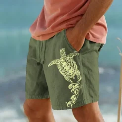 OUKU Men's Animal Sea Turtle Shorts Summer Shorts Beach Shorts Mid Waist Streetwear Hawaiian Designer Casual Daily Holiday Drawstring Elastic Waist Designer Clothing Apparel