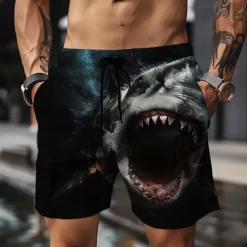 Online OUKU Men's Animal Shark 3D Print Swim Shorts Board Shorts Swimming Trunks Mid Waist Vacation Sports Streetwear Party Casual Daily Drawstring with Mesh lining Elastic Waist Designer Clothing Apparel