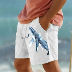 Best OUKU Men's Animal Shark Ocean Shorts Summer Shorts Beach Shorts Mid Waist Hawaiian Casual Outdoor Holiday Going out Drawstring Elastic Waist Print Designer Clothing Apparel