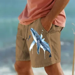 Best OUKU Men's Animal Shark Ocean Shorts Summer Shorts Beach Shorts Mid Waist Hawaiian Casual Outdoor Holiday Going out Drawstring Elastic Waist Print Designer Clothing Apparel
